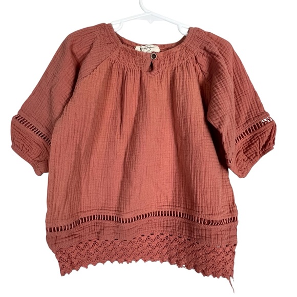 Jessica Simpson Girls Boho Top Size 4T Mauve Textured Cotton Lace Trim Blouse - Picture 1 of 6